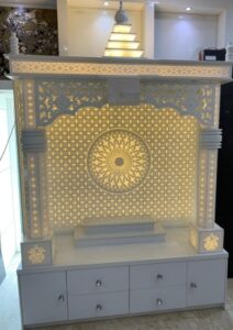 2D engraved cnc corian mandir lit with LED